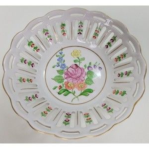 Vintage Dresden Porcelain Hand Painted Handgemalt Floral Reticulated Bowl 6 5/8"